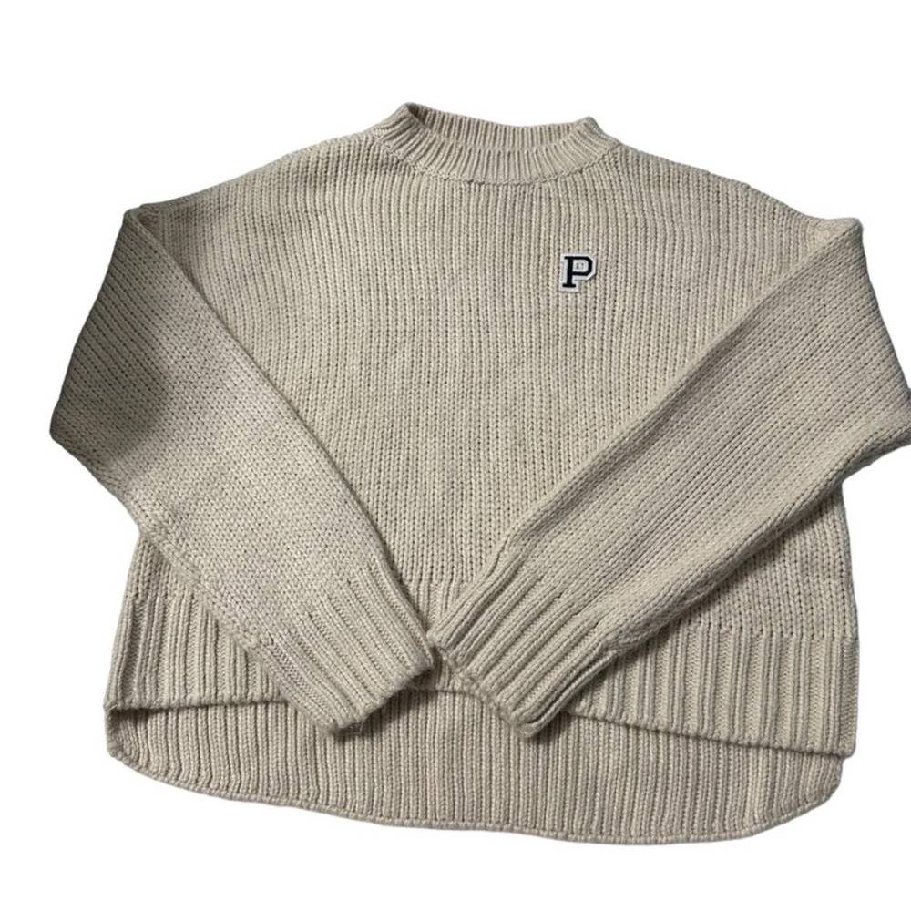 PINK Victoria's Secret Chunky Knit High Low Sweater Oatmeal Size Small